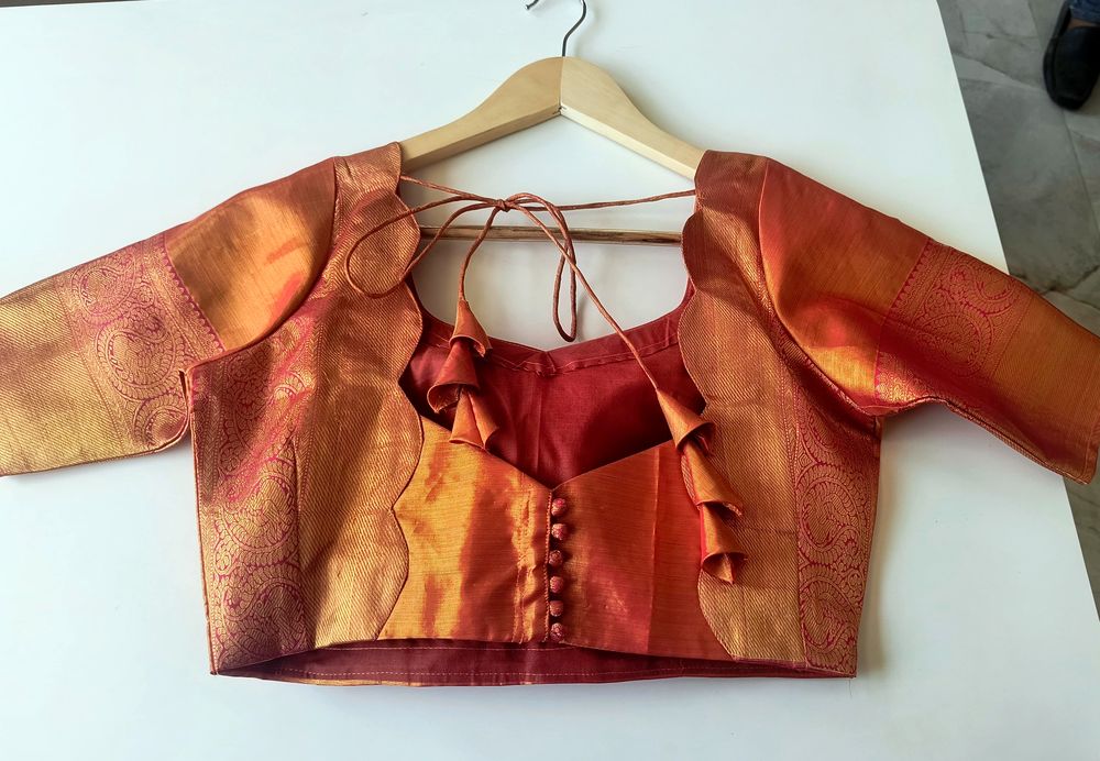Tissue silk ruffle blouse – custom stitched at Aarya Fashion, Kalyani Nagar