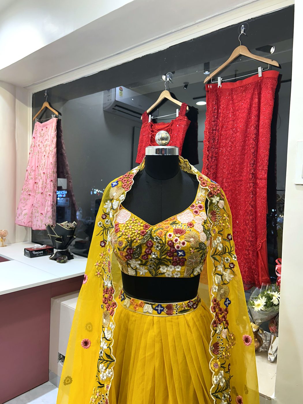 Hand-embroidered haldi lehenga – Aarya Fashion Designing & Tailoring, Kalyani Nagar, Pune